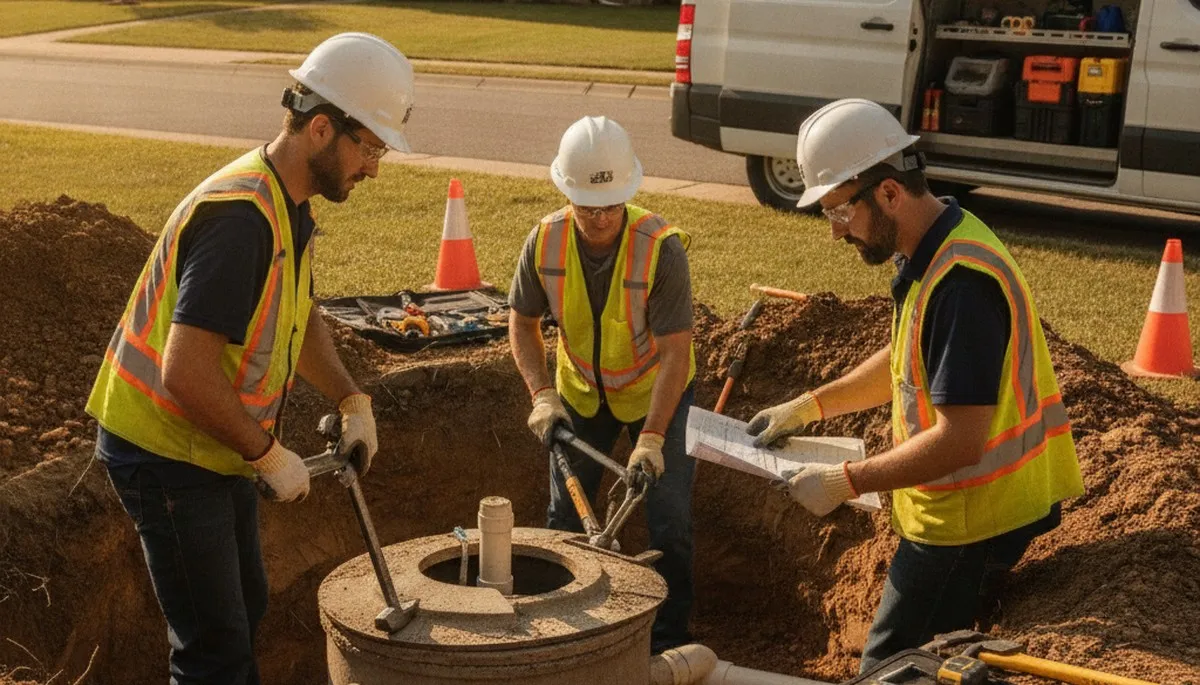 Septic repair technician inspecting a Vancouver, WA home system for plumbing issues